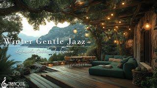 Winter Tranquill Jazz In Lakeside | Cozy Outdoor Cafe Ambience With Gentle Jazz For Positive Mood...