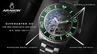 ARAGON® Divemaster 42  the New Seiko NH72 Skeleton Movement with Sapphire Bezel