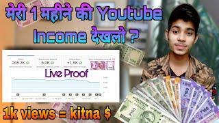 Live  My monthly youtube income ! 1k views ka youtube kitna paisa deta h