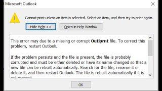 Can't print Outlook 2010 | cannot print unless an item is selected | print preview isn't available