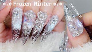 Frozen Ice Nails ️ How to Create Icy French! Christmas Nail Art | Tip Extensions | ASMR