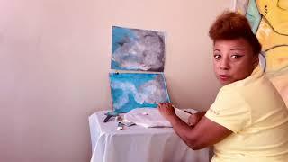 How to turn a sky blue into a gray sky.tutorial acrylic color  for beginners with Kathy sauther