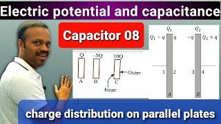 capacitor 08: charge distribution on parallel plates and on earthing of plates Class 11 telugu