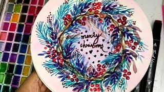 Magicof Watercolors ll Christmas Wreath for Beginners #artvideo#christmaspainting#christmascard