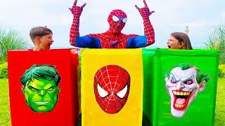 Three Colored Boxes Superheroes + more challenges for kids with Adriana and Ali