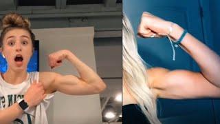 NATURAL GIRLS FLEXING THEIR BICEPS AND ARM WRESTLING