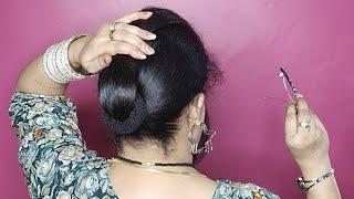 Cute Bun Hairstyle With Lock Pin ! Juda Hairstyle F Long Hair ! Beautiful Hairstyle For Saree Look