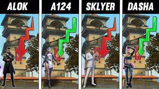 ALOK VS A124 VS SKYLER VS DASHA HP TEST|ASSASSIN TOWER - GARENA FREE FIRE -  MVSK GAMING