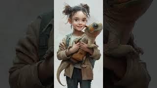 Cute kids with creature pets - Midjourney - ai - cute ai