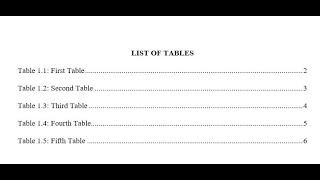 Automatically Generate List of Tables in Microsoft Office Word