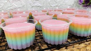 Puding Rainbow Cup Enak, Lembut, Cantik || Cocok Untuk Ide Jualan dan Isian Snack Box