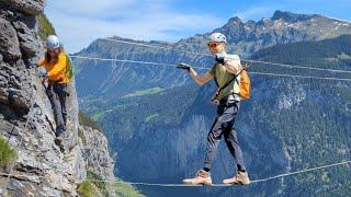 Murren via ferrata walking on cliffs | exploring Jungfrau Switzerland