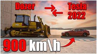 Tesla 2022 VS Dozer Rotech 830 (900 km/h) (108) | Car Body Testing | beamng drive | car torture