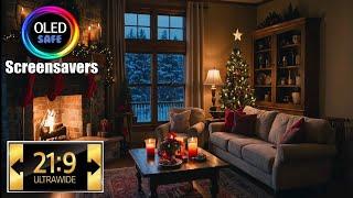 21:9 Ultrawide Christmas Family Room Screensaver With Jazz Music - 10 Hours - 4K - OLED Safe