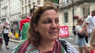 Arzu, from Istanbul, Turkey, speaks to us at Nation Demo for Palestine on 3 August 2024