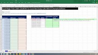 Excel Magic Trick 1369: COUNTIFS To Count Not Empty Cells With 4 Criteria/Conditions
