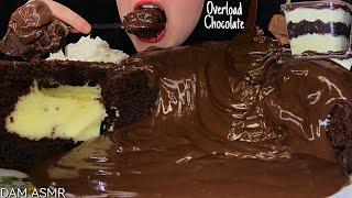 ASMR CHOCOLATE LAVA BOSTON CREAM CAKE,CUSTARD CAKE DESSERT 초콜릿 라바 케이크 チョコレートラバケーキ 巧克力熔岩蛋糕 MUKBANG