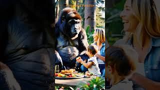 "Unique Encounter: Gorilla Joins a Family Meal!"#cute #gorillaconservation #monkey #wildwonders