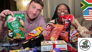 American husband tries South African snacks for the first time || Q&A || South African YouTuber