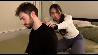 ASMR Quick Intense Nighttime Massage to Help Husband Sleep | Shoulders, Back, Head, & Chest