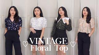 Shopee Haul KOREAN VINTAGE TOP Blouse & Crop Flower top kekinian, cute & feminim!