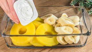 Dieses Dessert zergeht auf der Zunge! Gießen Sie einfach Joghurt über Ananas- und Bananenkonserven!