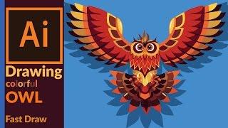 Drawing a colorful vector owl art in adobe illustrator