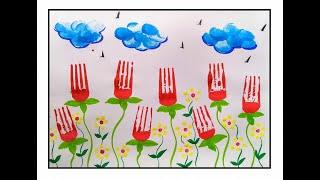 PAINTING HACKS USING OBJECTS / EASY PAINTING IDEAS FOR KIDS /PRINTMAKING USING FORK,EAR BUD ,THUMB
