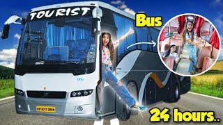 Living in a BUS for 24 hours! *बस के अंदर घर*