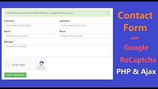 Contact Form with Google ReCaptcha  using PHP, Ajax - PHP Projects