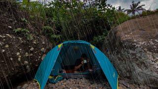 solo camping heavy rain and non-stop storms, sleeping in a comfortable tent, asmr, relaxing