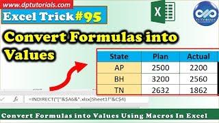 Convert Formulas into Values Using Macros In Excel || Excel Tricks || dptutorials