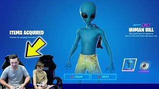 TRUMAnn Giving My 7 Year Old Kid NEW HUMAN BILL Alien Fortnite Skin! Unlocking Alien HUMAN BILL