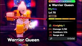 WARRIOR QUEEN SHOWCASE | LVL 70 + ALMIGHTY | ANIME DEFENDERS