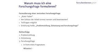 Warum eine Forschungsfrage formulieren?