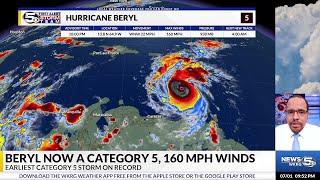 Beryl Now a Category 5 Hurricane, 160 mph Winds