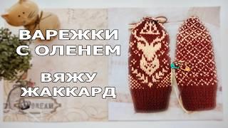 Учусь вязать жаккард. Варежки с оленем