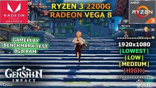 Genshin Impact || Ryzen 3 2200G (Vega 8 IGPU) ||  8GB  Ram // Gameplay Test in 2024 #genshinimpact