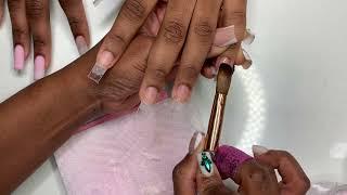 Short Square Pink and White Ombre 3d Acrylic Nail