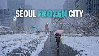 Seoul City is Frozen in One Day! | Snowy Walk Korea 4K HDR