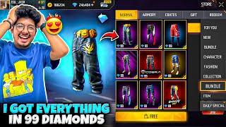 Free Fire New Pants Store I Got Everything In 99 Diamonds NOOB To PRO In 7Mins -Garena Free Fire