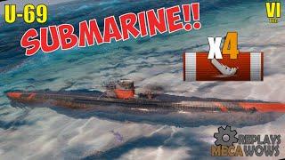 Submarine U-69 4 Kills & 51k Damage | World of Warships Gameplay