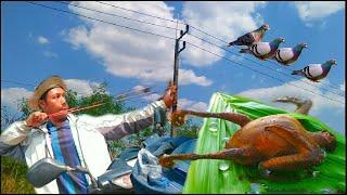 Hunting slingshot #72 - Shoot pigeons on a light pole - Eat pigeons || Thai S