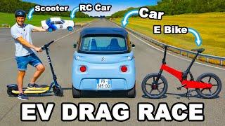 Citroen Ami v E Bike, RC Car & Scooter: DRAG RACE