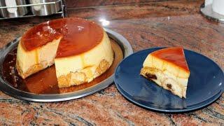 Cream caramel cake with croissants