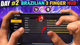 Day 2️Trying To Play 3 Finger Brazilian  Secret  Custom HUD | FREE FIRE