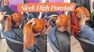 Easy Sleek High Ponytail With Bangs Install | Diy Orange Hair With Hair Bundles | #ULAHAIR