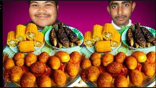 Fish Fry And Egg Curry With Rice Eating Competition | AHFOODCHALLENGE | Food Eating Challenge Video