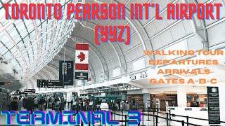 TORONTO PEARSON INT'L AIRPORT (YYZ) FULL WALKING TOUR AT TERMINAL 3, DEPARTURES, AIRLINES, ARRIVALS.