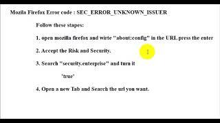 Mozila Firefox Error code  SEC ERROR UNKNOWN ISSUER